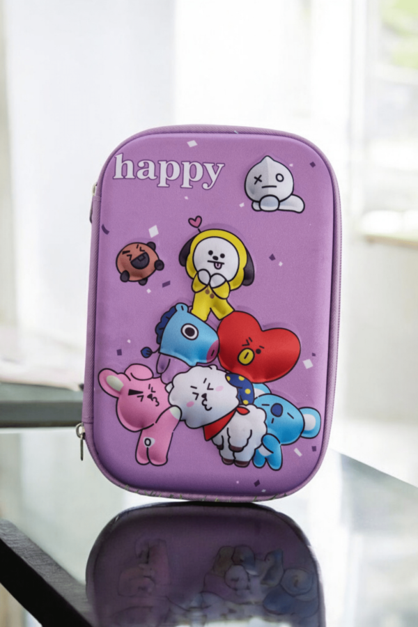 Happy Cartoon Character Pencil Case - Purple (M)